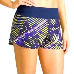 Athleta Pulse Lined Running Shorts Size Small Navy Purple Green